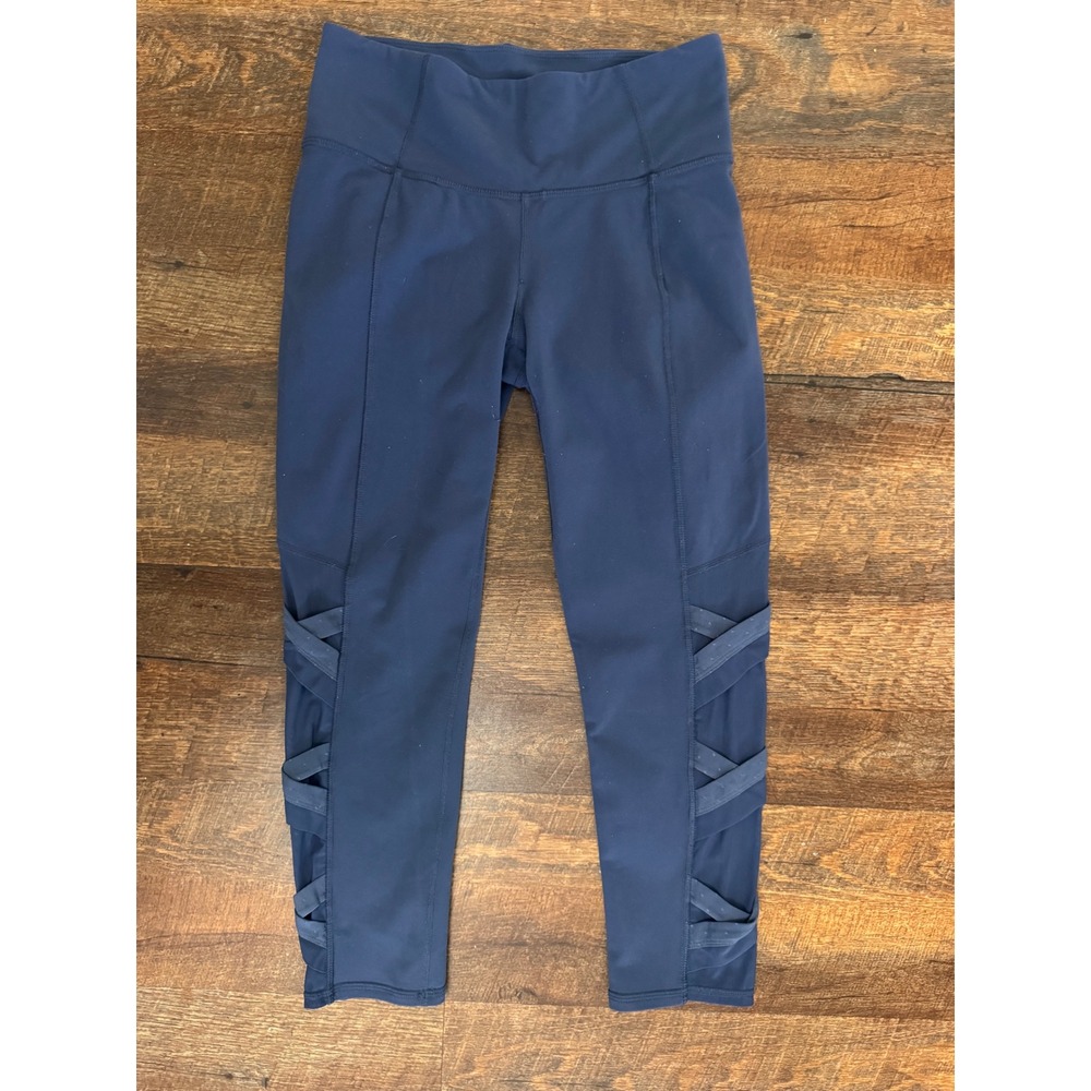 Athleta Blue Criss Cross Mesh Capri Leggings Women's Small High Rise